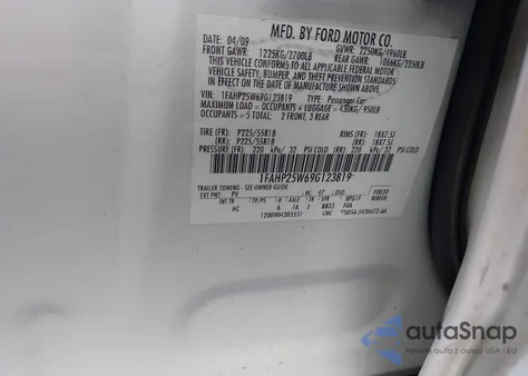 2009 Ford Taurus Limited z USA, uszkodzony, nr VIN 1FAHP25W69G123819